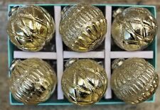 MARTHA STEWART Gold Beveled Glitter Mercury Glass Christmas Ornaments Set Of 6