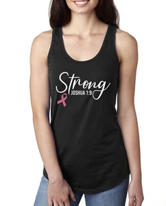 Camiseta sin mangas fuerte Joshua 1:9 cáncer de mama para damas Racerback - Imagen 1 de 8