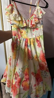 🌼🌼TWENTY ONE VINTAGE YELLOW FLORAL Mini Sundress DRESS Women’s L🌼🌼 - Image 1 of 4