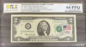 1976 $2 Two Dollar Bill - Stamped First Day Issue 4/13/1976 PCGS 64 PPQ FDOI V1 - Picture 1 of 2