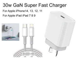 SAA USB-C 30W Fast Charger  Adapter BASEUS 1M/2M Cable for iPhone 14 14 Pro Max - Picture 1 of 6