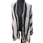 Highness Nyc X-large Crochet Shawl Wrap Scarf Lightweight Open Weave White Black