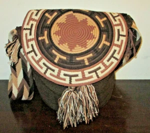 Bag Wayuu Mochila Bucket Boho Colombia Rioacha Brown Tan Black Gray NEW Purse 94 - Picture 1 of 8