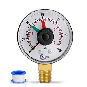 Pool Filter Pressure Gauge, 1/4" NPT Low Mnt 0-60 psi with Teflon - Picture 1 of 6