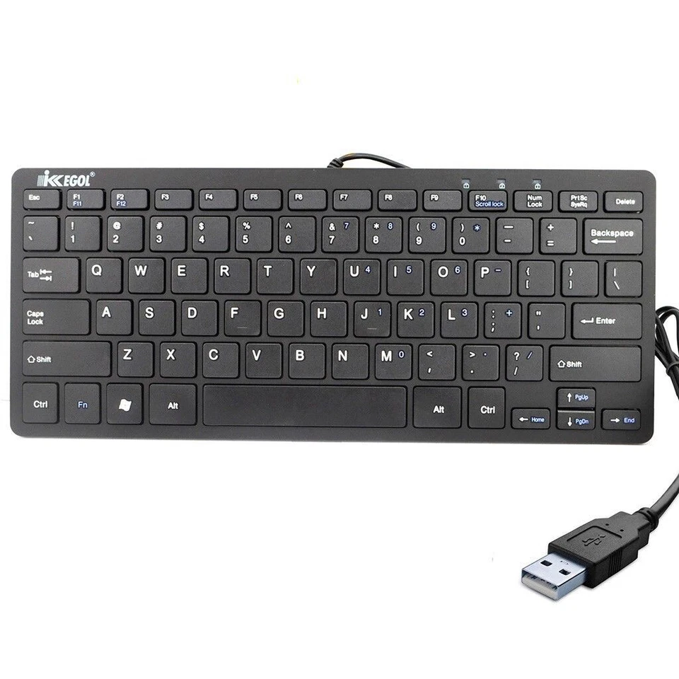 Black Mini Slim 78 Key USB Wired Compact Thin Keyboard for Desktop Laptop Mac PC