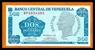 Venezuela UNC Note 2 Bolivares October 1989 P-69 "Tinoquito" Prefix BP (Scarce) - Image 1 of 2