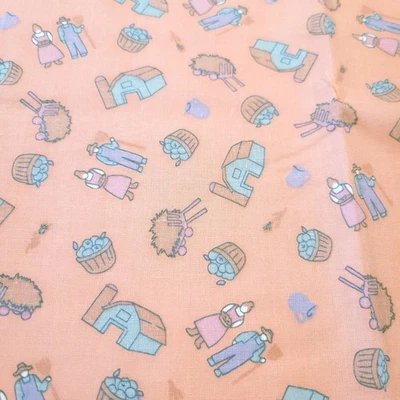 Tela de acolchado de algodón Farm on Peach 1 yarda x 44" graneros agricultores ovejas campo  Foto 1 de 4