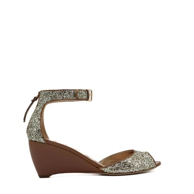 Miu Miu Gold Glitter Ankle Strap Wedges Size 40 - Imagem 1 de 4