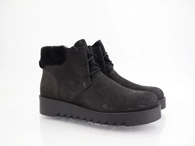 Eileen Fisher Kenille Genuine Shearling Trim Wedge Bootie Sz 11 Black Platform - Image 1 of 4