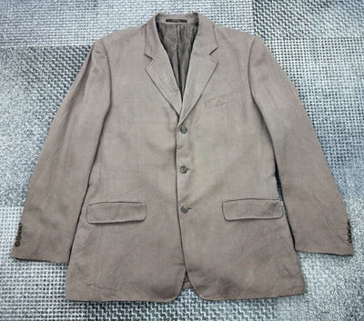 Tasso Elba Blazer 46R (L) Silk Linen Blend / Paisley Lined / Brown / Mid 2000s - Image 1 of 4