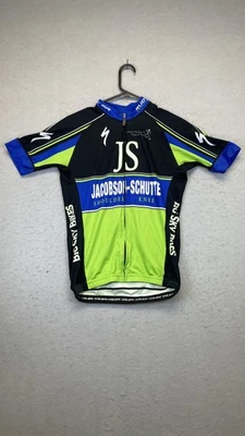 Camiseta masculina Voler ciclismo pequena verde azul zíper completo especializada Jacobson-Schutte - Imagem 1 de 4