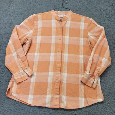 Blusa Liz Baker para mujer talla L mezcla de lino melocotón a cuadros camisa manga larga con botones Foto 1 de 4