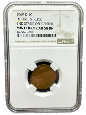 1969 D NGC AU58  Double Struck Two Date Lincoln Cent Error Amazing Eye Appeal - Image 1 of 4