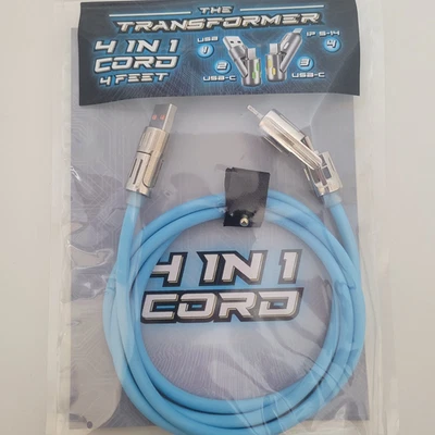 TRANSFORMER 4 IN 1 Charging Cable 4 Foot 65W USB IP 5-14 USB-C iPhone Android - Image 1 of 4