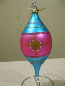 Christmas Tree Teardrop Glass Ornament Multicolor, Hand Painted w/Glitter - Picture 1 of 5