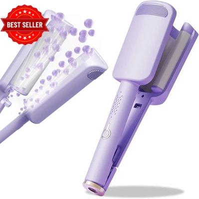 3 Barrel Hair Waver Curler 1.25 Inch Ceramic Iron Adjustable Heat Purple - image 1 of 4