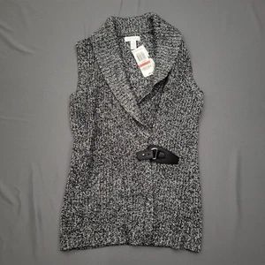 Charter Club Sweater Womens XS Sleeveless Metallic Belt Vest V Neck Knit Gray - Picture 1 of 15