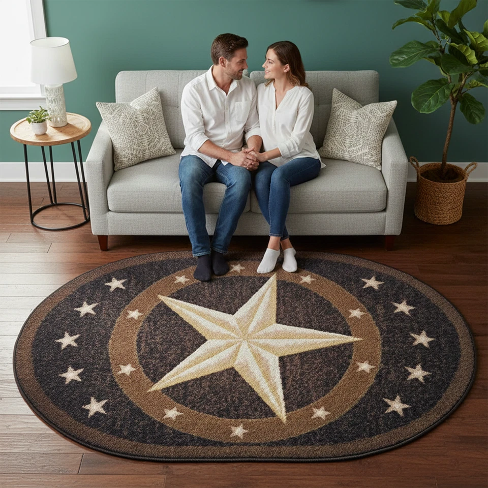 Ковбойский ковер Texas Western Star деревенский декор коричневый черный овальный 800 - Изображение 1 из 2