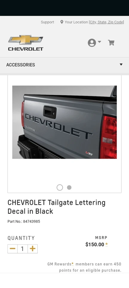 CHEVROLET Colorado Tailgate Lettering Decal In Black 2021 2022 Gm Genuine OEM - Image 1 of 1