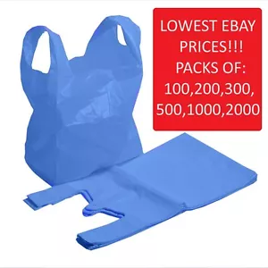 More details for plastic vest carrier bags blue all sizes supermarkets stall shops strong