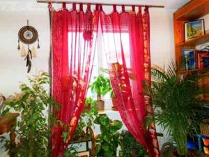 2Pcs Indian Vintage Sari Patchwork Curtain Drape Window Decor Silk Sari Curtains - Picture 1 of 9