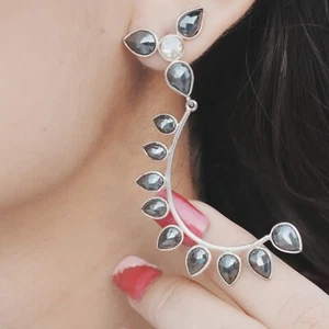 Black Diamond Pear Cut Earrings / Black Moissanite Teardrop Earrings For Women - Picture 1 of 5