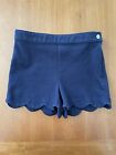 Jacadi Paris Navy Blue Poly/Cotton Knit Scalloped Hem Side Zip Shorts-12Mos