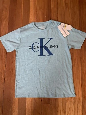 Camisa Calvin Klein Jeans Juvenil Média Azul Claro Nova Com Etiqueta Masculina Manga Curta - Imagem 1 de 4