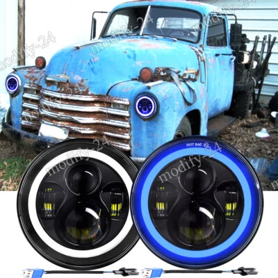 Faro LED redondo de 7 pulgadas azul DRL intermitente 2 piezas apto para camioneta Ford de 1/2 3/4 toneladas Foto 1 de 4