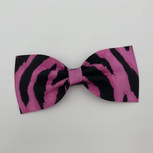 Pink Zebra Bow Tie Clip On Handmade Funky Funny Quirky Wild Side Animal Print - Picture 1 of 5
