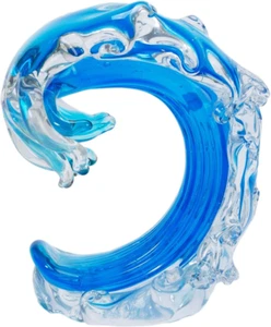 Rolling Ocean Coastal Table Top Nautical Decor Decoration Glass Art Blue - Picture 1 of 6