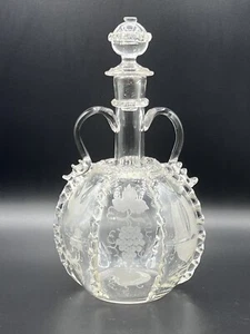 Decanter vetro trasparente olandese inciso 18 ° secolo uva nave mulino a vento - Foto 1 di 21