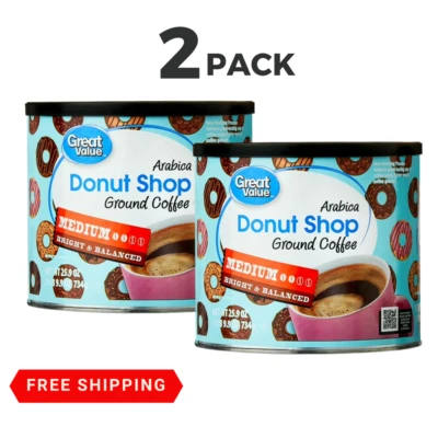MASSIMO ZANETTI BEVERAGE USA INC. 2 Pack Great Value Donut Shop 100% Arabica Medium Roast Ground Coffee 25.9 oz