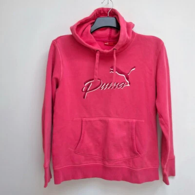 women's pink hoodie pullover sweatshirt 16 long sleeve puma spell out fleece - Image 1 of 4