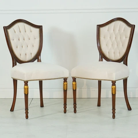 Set of 10 Prince of Wales Mahogany dining side chairs Tufted Back gold leaf Cover