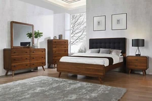 ON SALE - Mid Century Modern Bedroom Walnut Brown Queen King Set Furniture IA7E - Picture 1 of 4