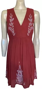 ALLY Fashion Size 12 Sun Dress Sleeveless Embroidery Zip Up Lined Terracotta NEW - Picture 1 of 10