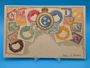 Briefmarken Collage Postkarte Ägypten 1907, gebraucht, Ottmar Zieher, an Sallie Trimble, Ohio - Bild 1 von 5