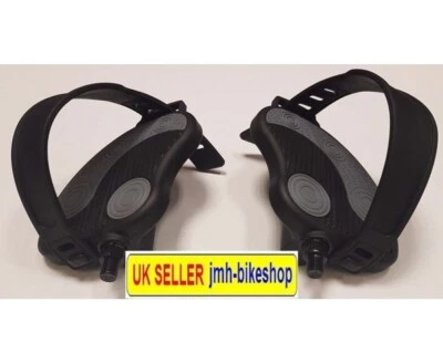 Exercise Bike Pedals with Adjustable Straps 9/16" BLACK/GREY Gym Bicycle Cycle - image 1 of 4