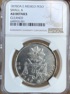 1870 OA E Mexico peso Small A NGC AU details - Picture 1 of 4