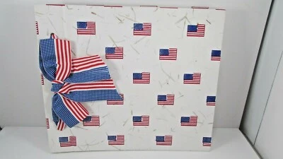 NUEVO álbum de fotos encuadernado álbum de recortes de papel morera con patrón de bandera americana de 9x9" Foto 1 de 4