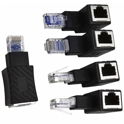 1x 90 Degree Angled RJ45 Ethernet LAN Male to Female Cat5 Cat5e Extender Adapter - Image 1 of 4