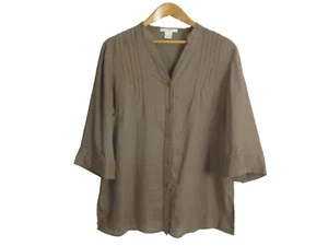 Sarah Spencer Damen Plus 1X 3/4 Arm 100% Leinen Button Down Plissee Shirt - Bild 1 von 7