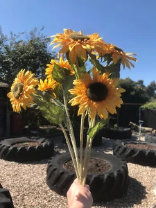 6 REALISTIC SUNFLOWER ARTIFICIAL FLOWER STEMS ( STEMS WILL BE BENT FOR POSTING) - Picture 1 of 24