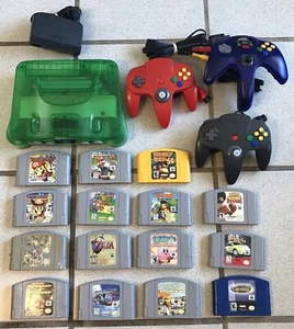 Jungle Green Nintendo 64 Console With 15 Games and 3 Controllers - Picture 1 of 12