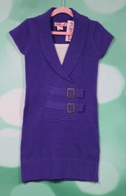 粉红色天使女孩尺寸 6X 紫色 V 领短袖套衫毛衣裙 — 第 1/3 张图片