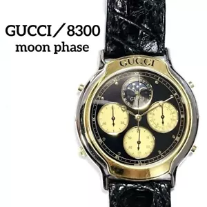 Gucci Analog Quartz Men Rare 8300 Moonphase Black Dial Qz Vintage Collectable - Picture 1 of 7