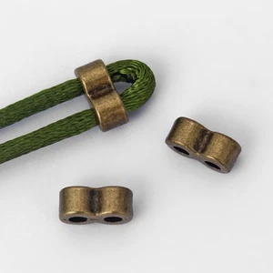 20Pcs Antique Bronze Double Holes Sliders Spacer Beads Fit 2mm Round Leather - Picture 1 of 5