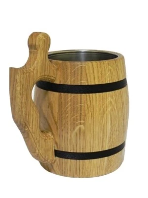 Wood Oak Beer Mug Cup 1 Pint - Very Solid Wooden Father's Day MUG1 - Image 1 of 2