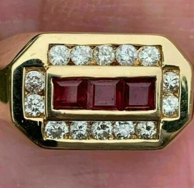 1.50Ct Princess Lab Created Red Ruby Men's Wedding Ring 14k Yellow Gold Plated - Image 1 of 4